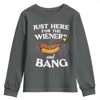 Funny Just Here For The Wieners And Bang Youth Sweatshirt 4th Of July Hot Dog Lover Fireworks - Wonder Print Shop