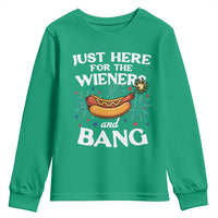 Funny Just Here For The Wieners And Bang Youth Sweatshirt 4th Of July Hot Dog Lover Fireworks - Wonder Print Shop