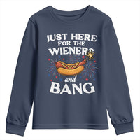 Funny Just Here For The Wieners And Bang Youth Sweatshirt 4th Of July Hot Dog Lover Fireworks - Wonder Print Shop