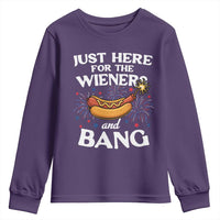 Funny Just Here For The Wieners And Bang Youth Sweatshirt 4th Of July Hot Dog Lover Fireworks - Wonder Print Shop