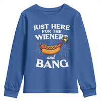 Funny Just Here For The Wieners And Bang Youth Sweatshirt 4th Of July Hot Dog Lover Fireworks - Wonder Print Shop