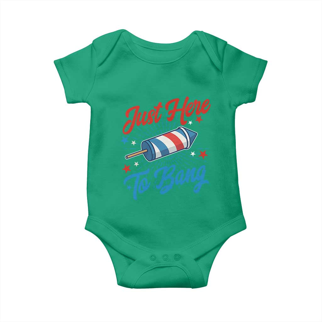 Funny Fireworks Just Here To Bang Baby Onesie American Flag Firecracker Rocket - Wonder Print Shop