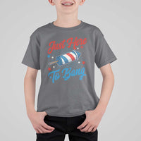 Funny Fireworks Just Here To Bang T Shirt For Kid American Flag Firecracker Rocket - Wonder Print Shop