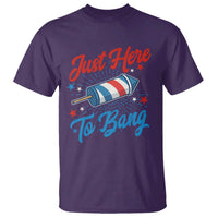 Funny Fireworks Just Here To Bang T Shirt American Flag Firecracker Rocket - Wonder Print Shop