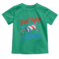 Funny Fireworks Just Here To Bang Toddler T Shirt American Flag Firecracker Rocket - Wonder Print Shop