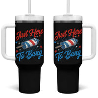 Funny Fireworks Just Here To Bang Tumbler With Handle American Flag Firecracker Rocket - Wonder Print Shop