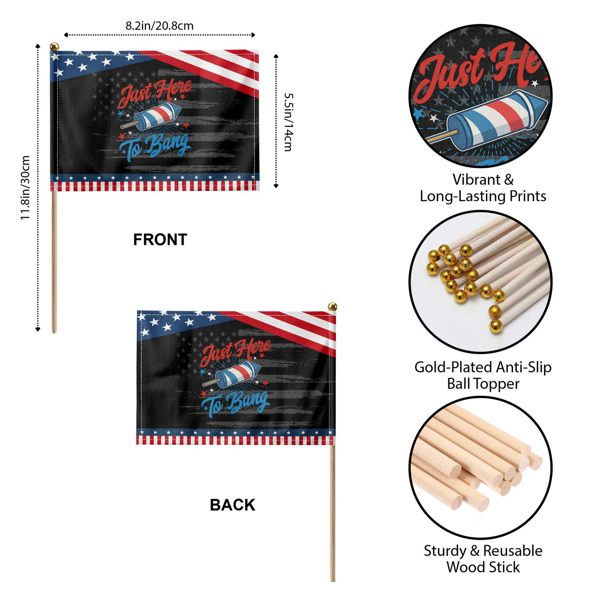 Funny Fireworks Just Here To Bang Patriotic Handheld Flag American Flag Firecracker Rocket