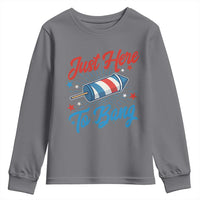 Funny Fireworks Just Here To Bang Youth Sweatshirt American Flag Firecracker Rocket - Wonder Print Shop