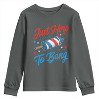 Funny Fireworks Just Here To Bang Youth Sweatshirt American Flag Firecracker Rocket - Wonder Print Shop