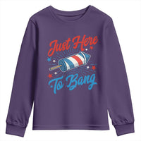 Funny Fireworks Just Here To Bang Youth Sweatshirt American Flag Firecracker Rocket - Wonder Print Shop