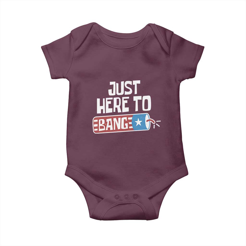 Funny Fireworks Just Here To Bang Baby Onesie American Flag Firecracker - Wonder Print Shop