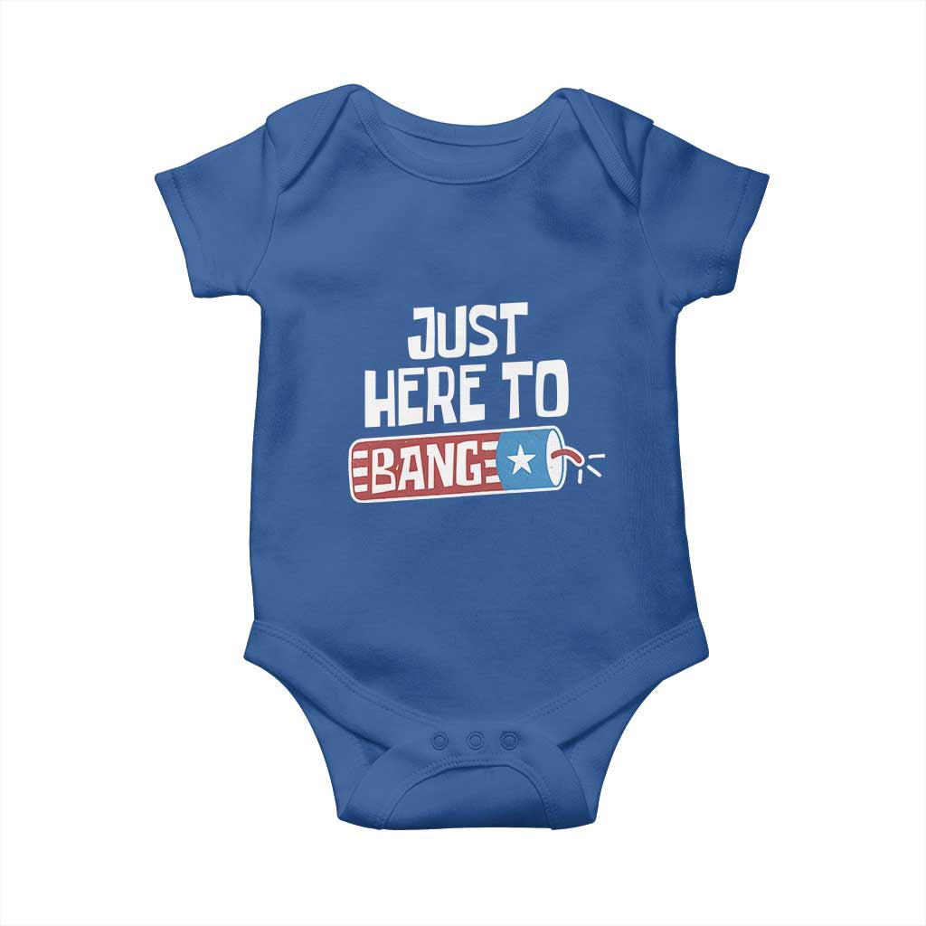 Funny Fireworks Just Here To Bang Baby Onesie American Flag Firecracker - Wonder Print Shop