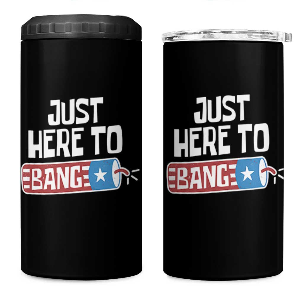 Funny Fireworks Just Here To Bang 4 in 1 Can Cooler Tumbler American Flag Firecracker - Wonder Print Shop