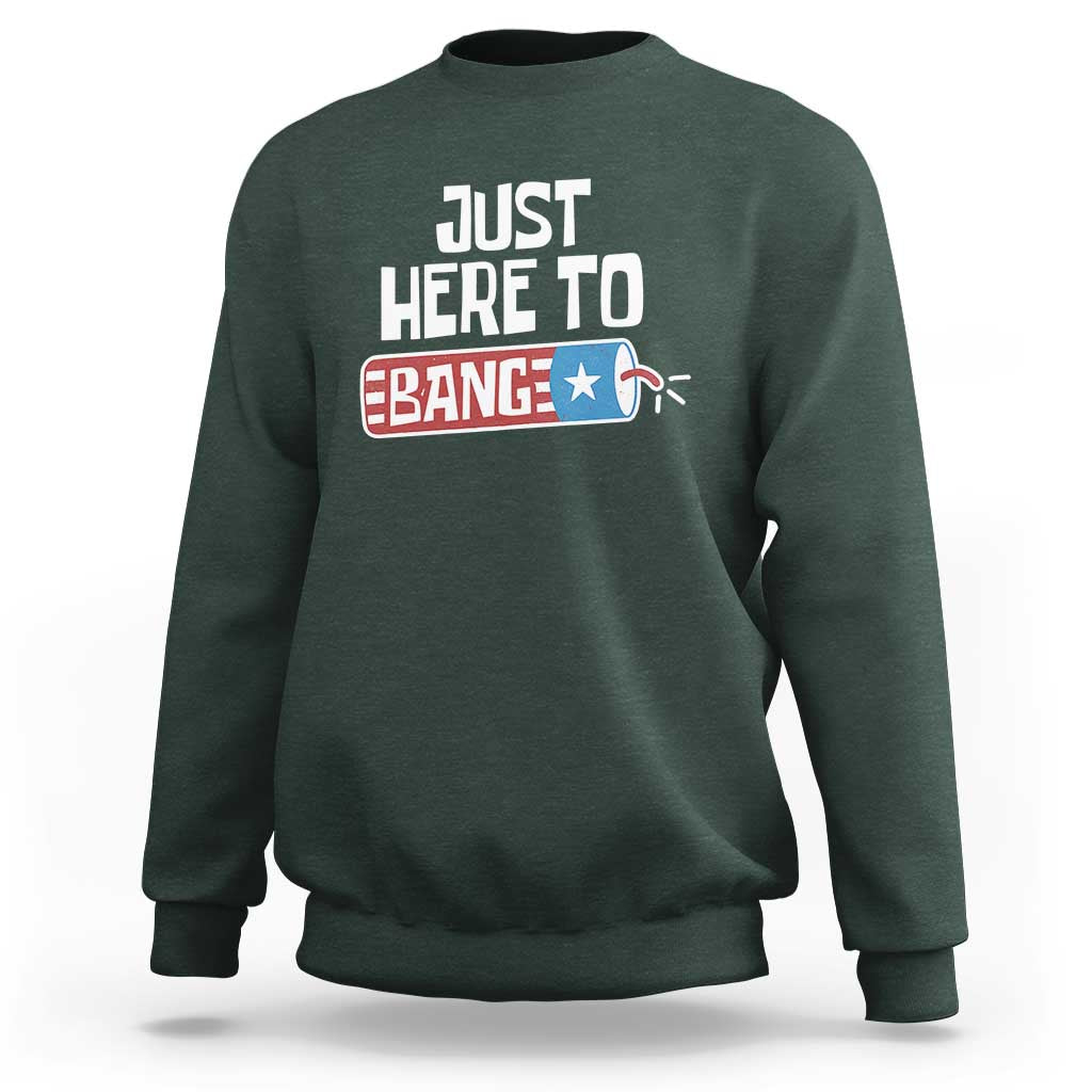 Funny Fireworks Just Here To Bang Sweatshirt American Flag Firecracker - Wonder Print Shop