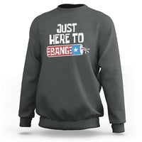 Funny Fireworks Just Here To Bang Sweatshirt American Flag Firecracker - Wonder Print Shop