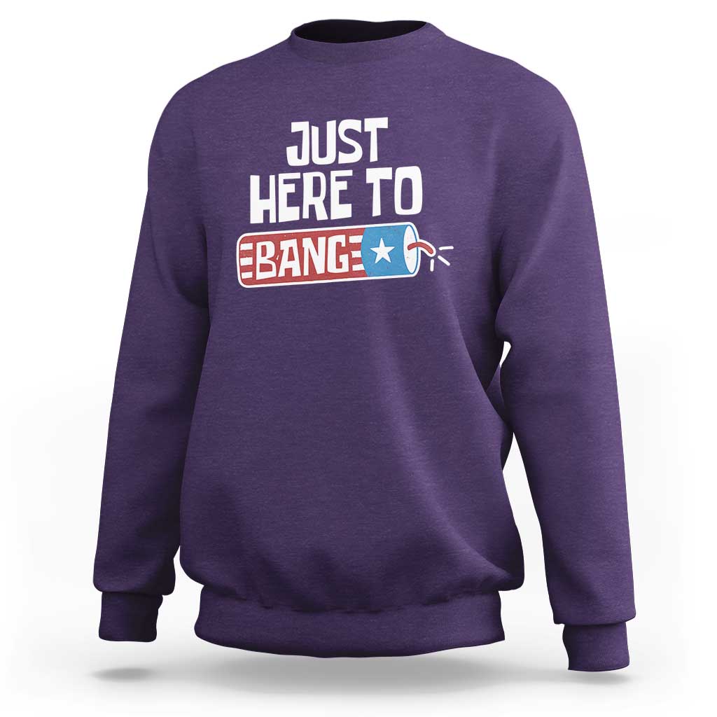Funny Fireworks Just Here To Bang Sweatshirt American Flag Firecracker - Wonder Print Shop