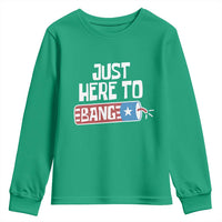 Funny Fireworks Just Here To Bang Youth Sweatshirt American Flag Firecracker - Wonder Print Shop