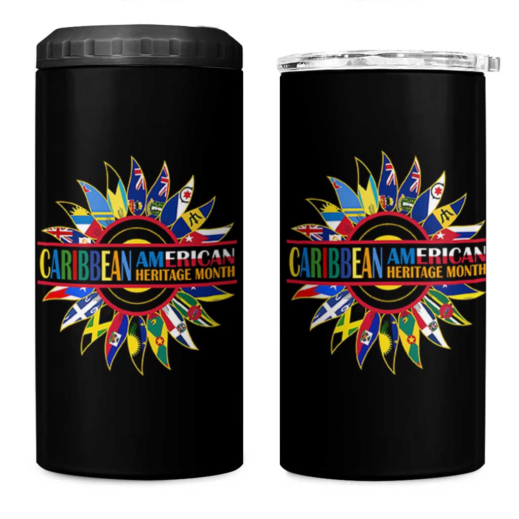 Funny Caribbean American Heritage Month 4 in 1 Can Cooler Tumbler Flower