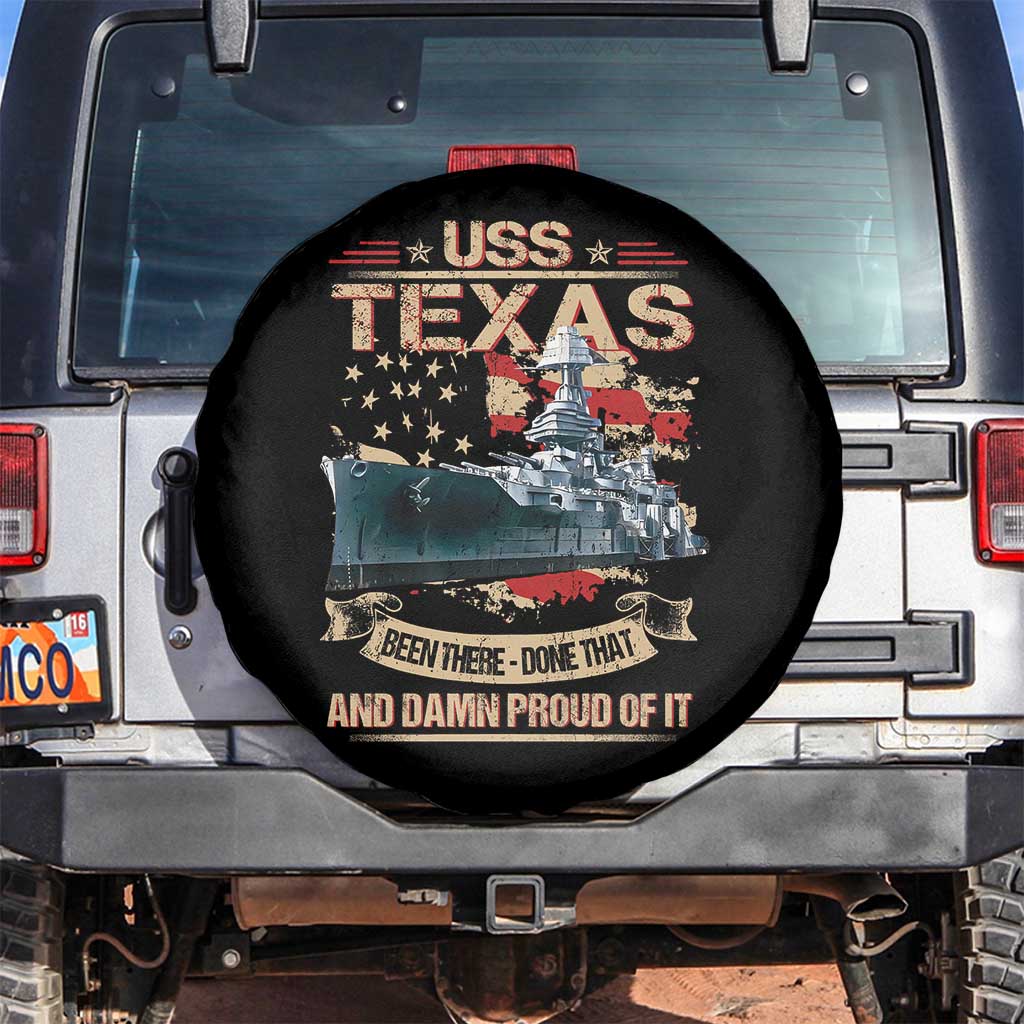USS Texas Been There Done That And Damn Proud Of It Spare Tire Cover Battleship USA American Flag