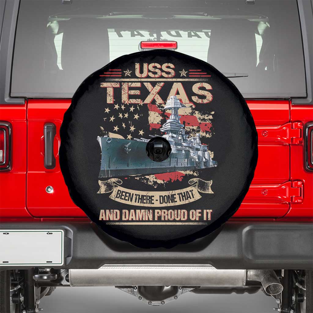 USS Texas Been There Done That And Damn Proud Of It Spare Tire Cover Battleship USA American Flag