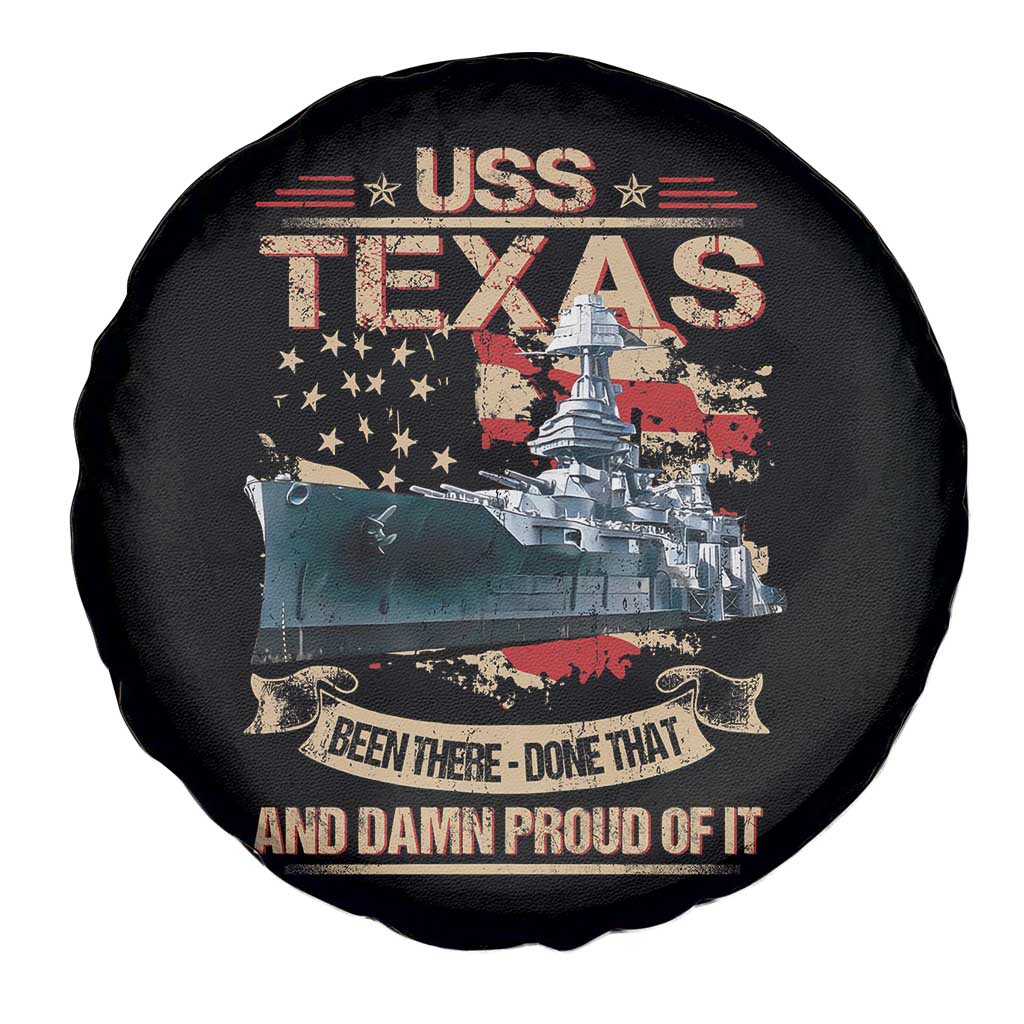 USS Texas Been There Done That And Damn Proud Of It Spare Tire Cover Battleship USA American Flag