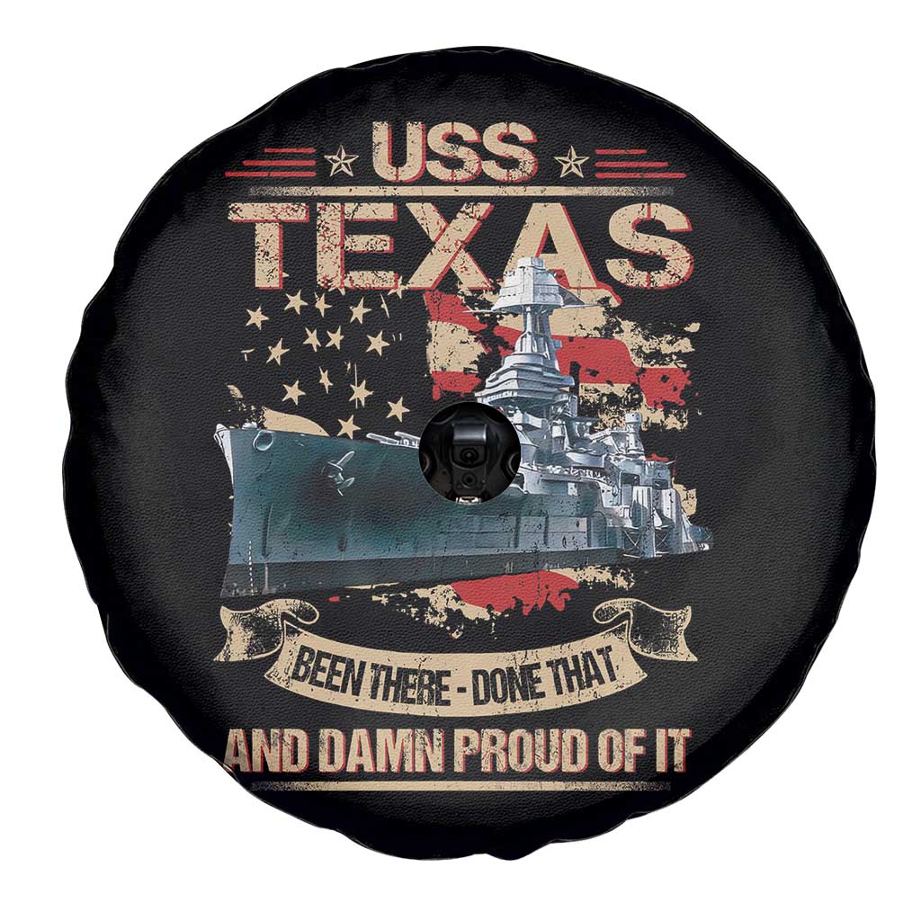 USS Texas Been There Done That And Damn Proud Of It Spare Tire Cover Battleship USA American Flag
