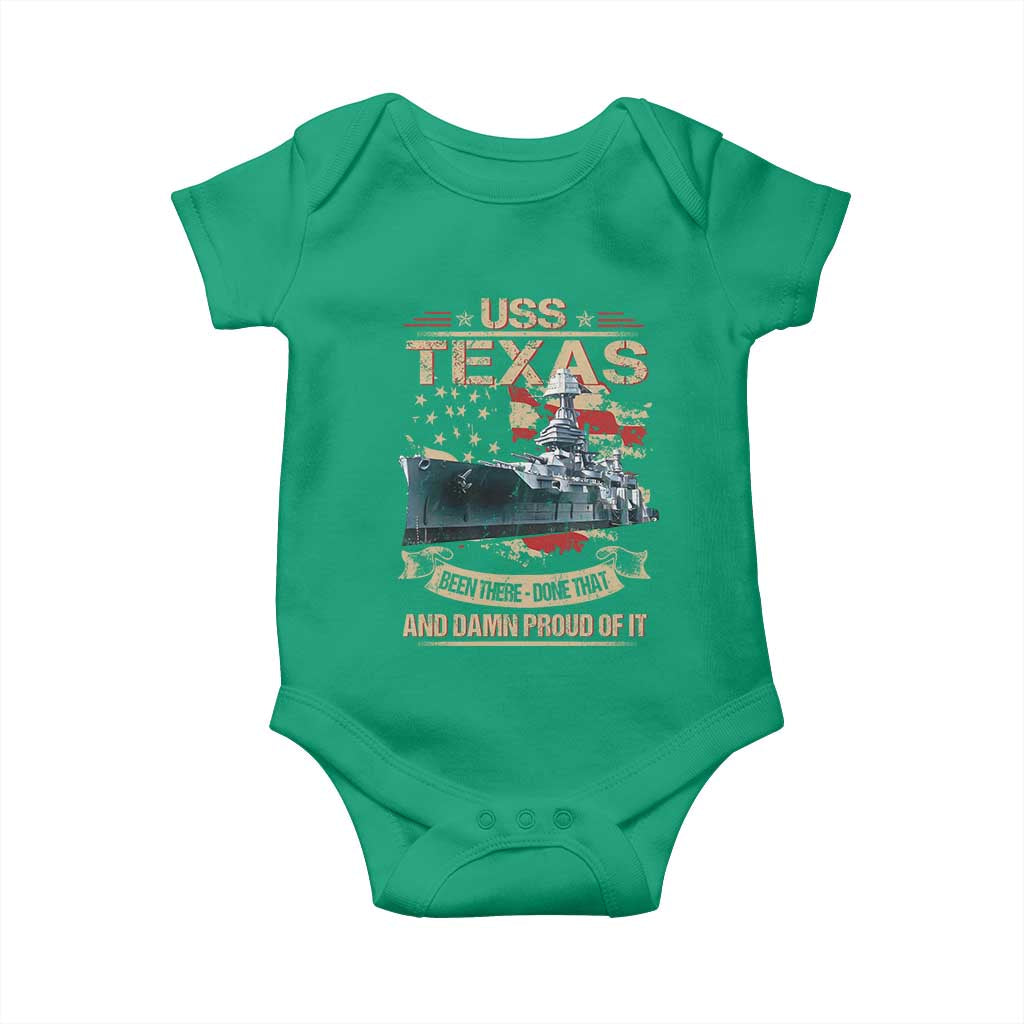 USS Texas Been There Done That And Damn Proud Of It Baby Onesie Battleship USA American Flag