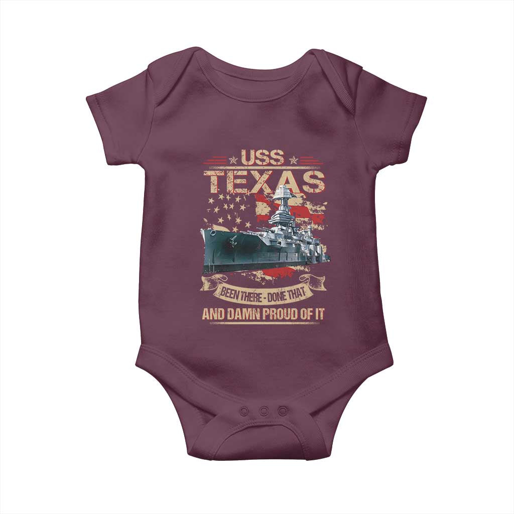 USS Texas Been There Done That And Damn Proud Of It Baby Onesie Battleship USA American Flag
