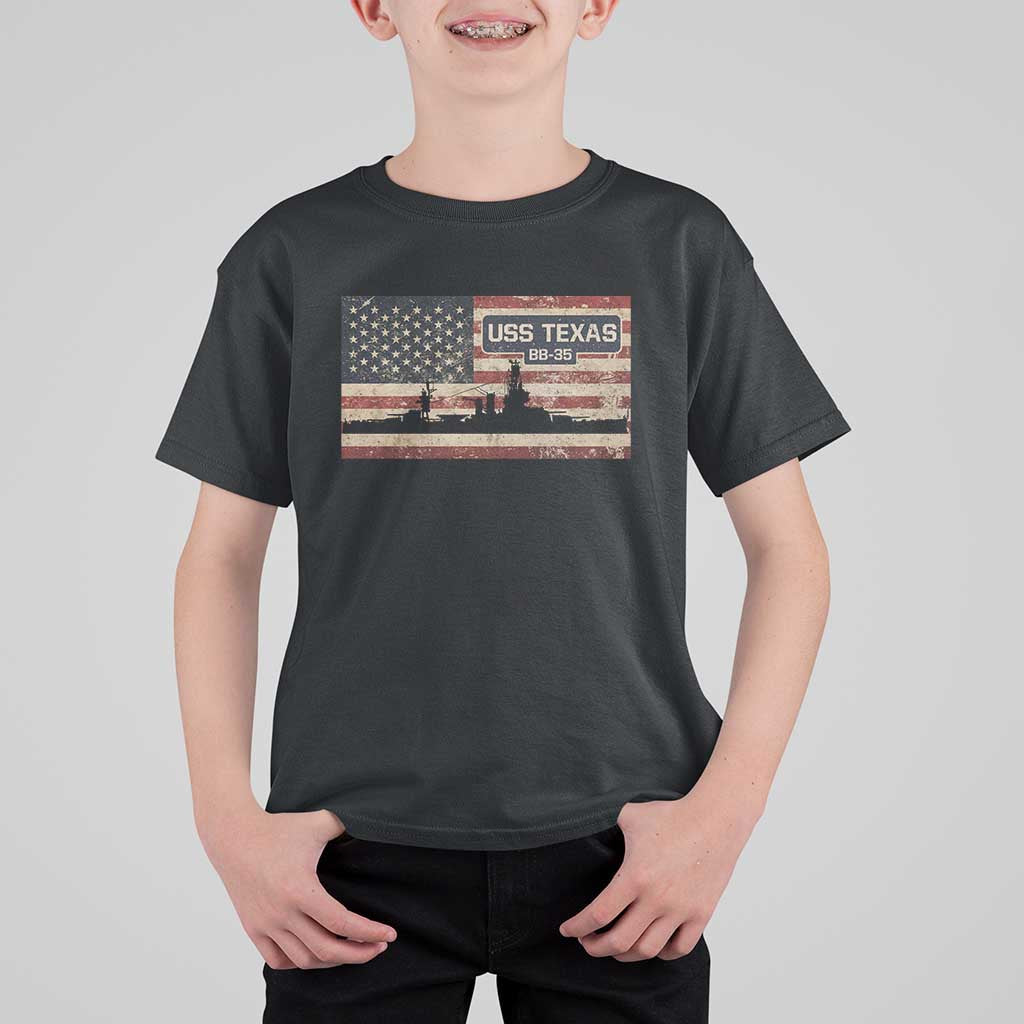 USS Texas BB35 WW1 WW2 Battleship USA American Flag T Shirt For Kid