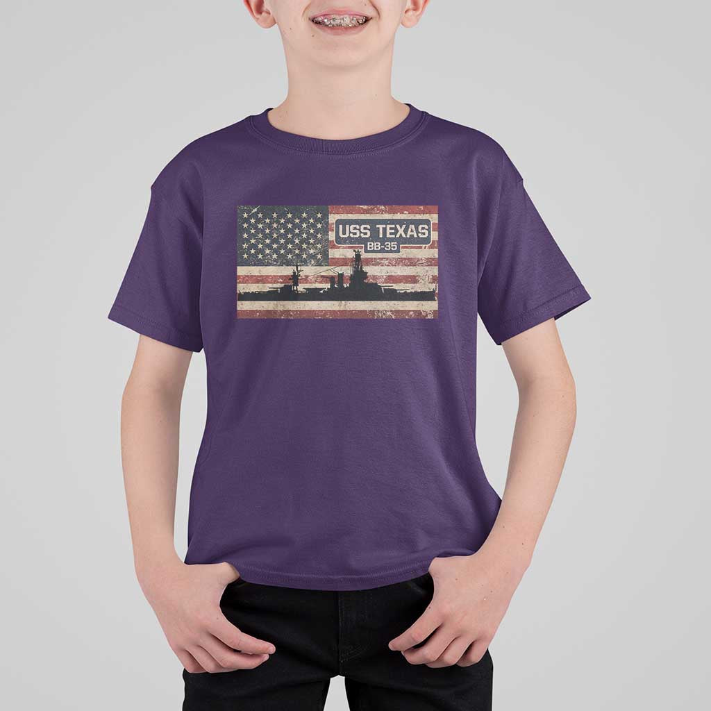 USS Texas BB35 WW1 WW2 Battleship USA American Flag T Shirt For Kid