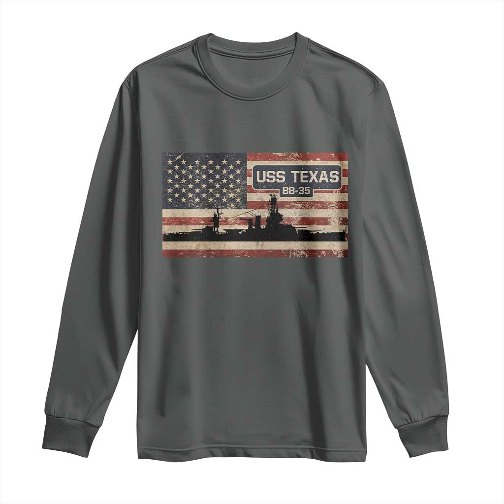 USS Texas BB35 WW1 WW2 Battleship USA American Flag Long Sleeve Shirt