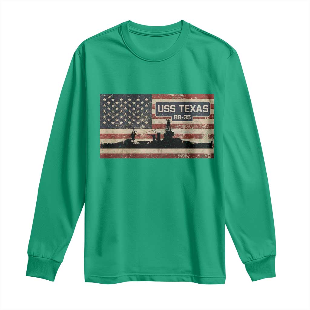 USS Texas BB35 WW1 WW2 Battleship USA American Flag Long Sleeve Shirt