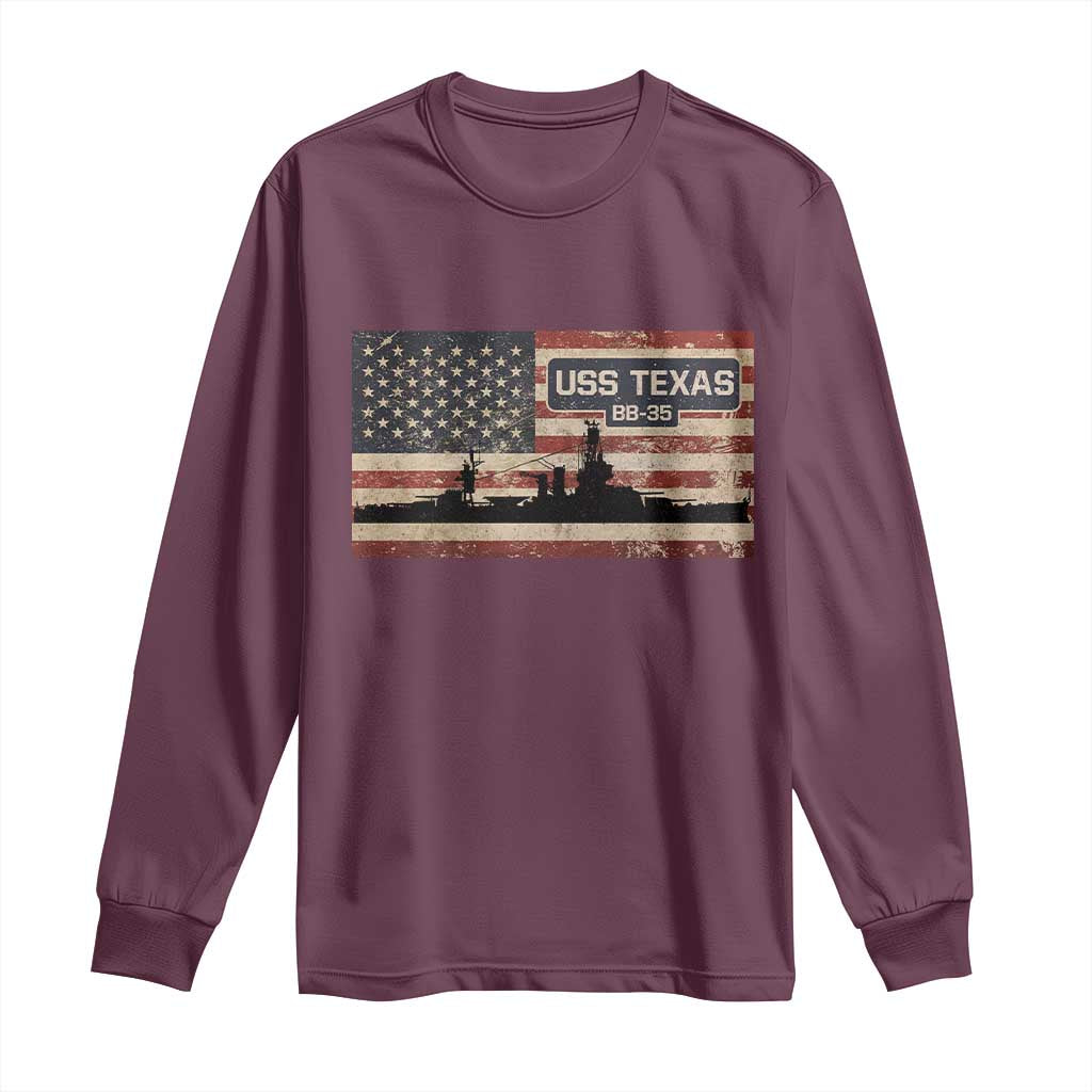 USS Texas BB35 WW1 WW2 Battleship USA American Flag Long Sleeve Shirt