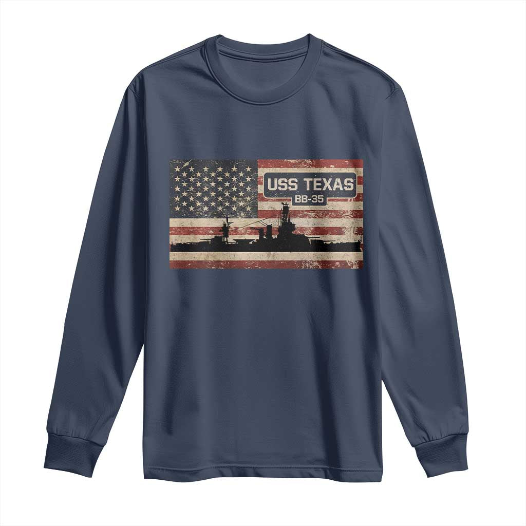 USS Texas BB35 WW1 WW2 Battleship USA American Flag Long Sleeve Shirt
