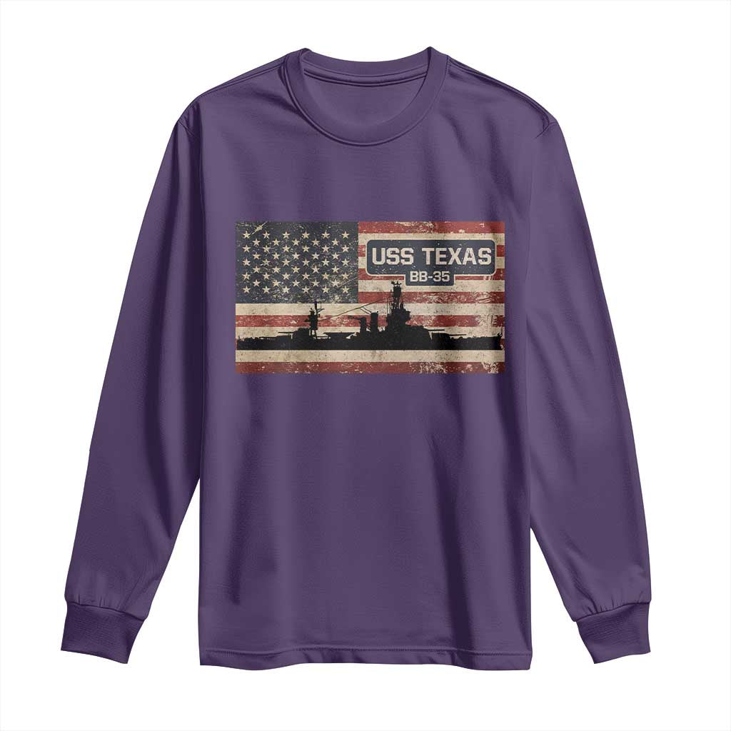 USS Texas BB35 WW1 WW2 Battleship USA American Flag Long Sleeve Shirt