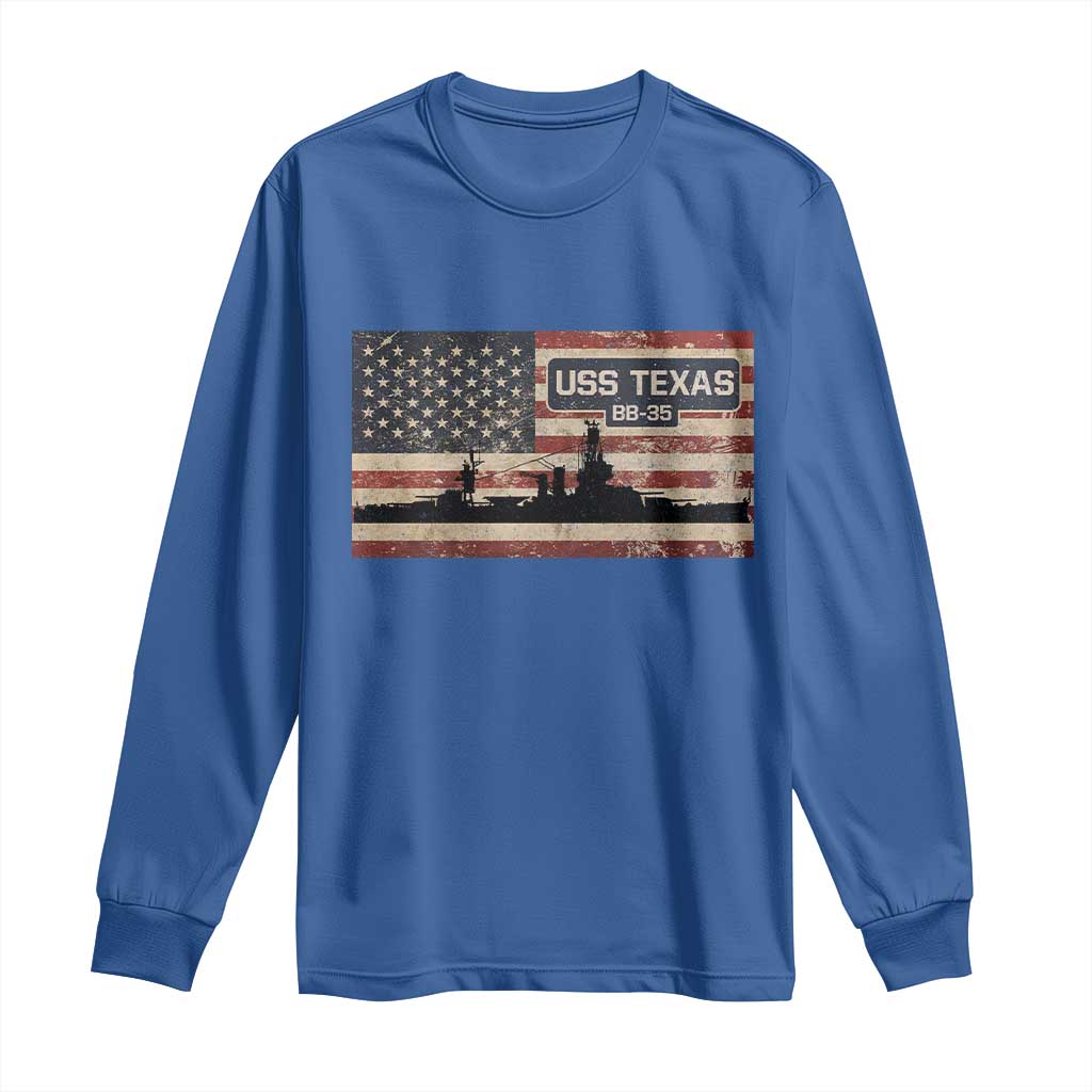 USS Texas BB35 WW1 WW2 Battleship USA American Flag Long Sleeve Shirt