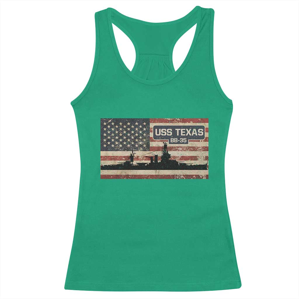 USS Texas BB35 WW1 WW2 Battleship USA American Flag Racerback Tank Top