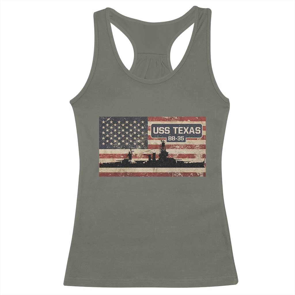 USS Texas BB35 WW1 WW2 Battleship USA American Flag Racerback Tank Top