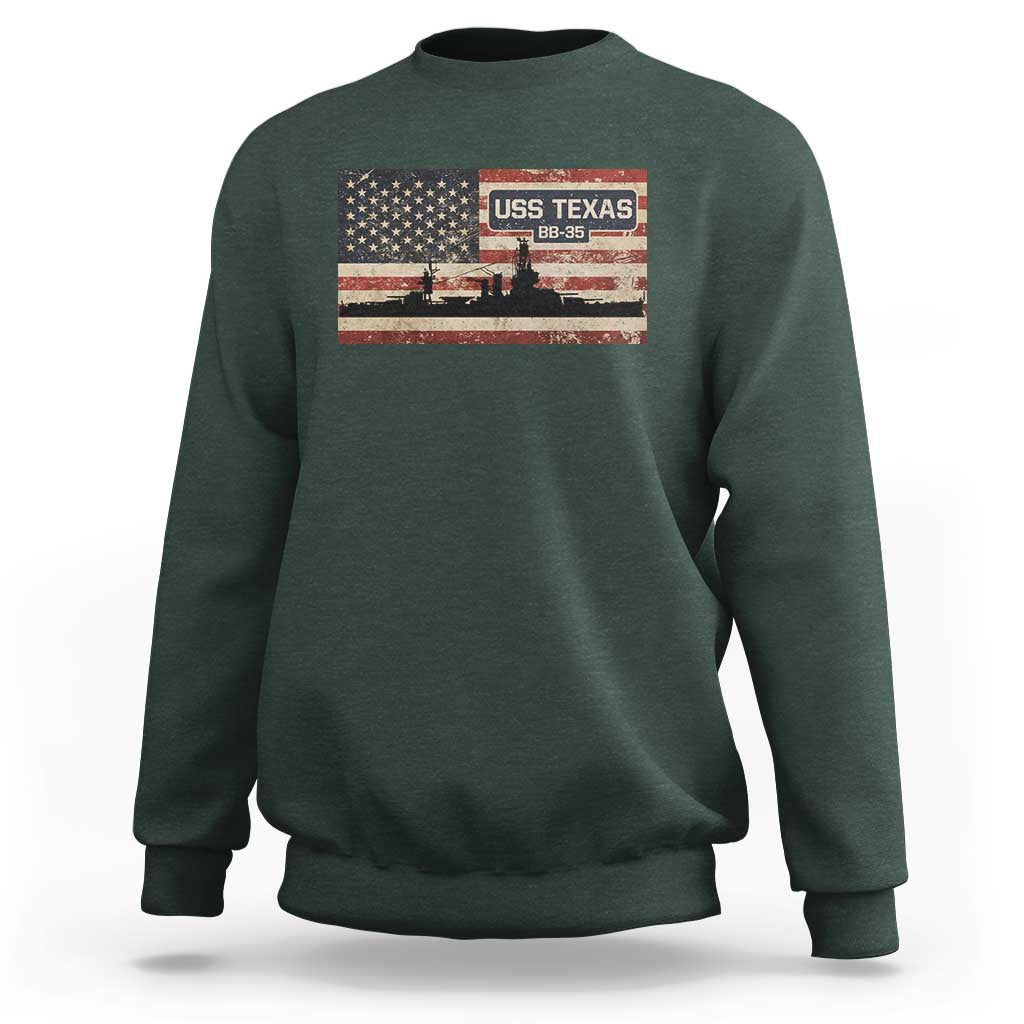 USS Texas BB35 WW1 WW2 Battleship USA American Flag Sweatshirt