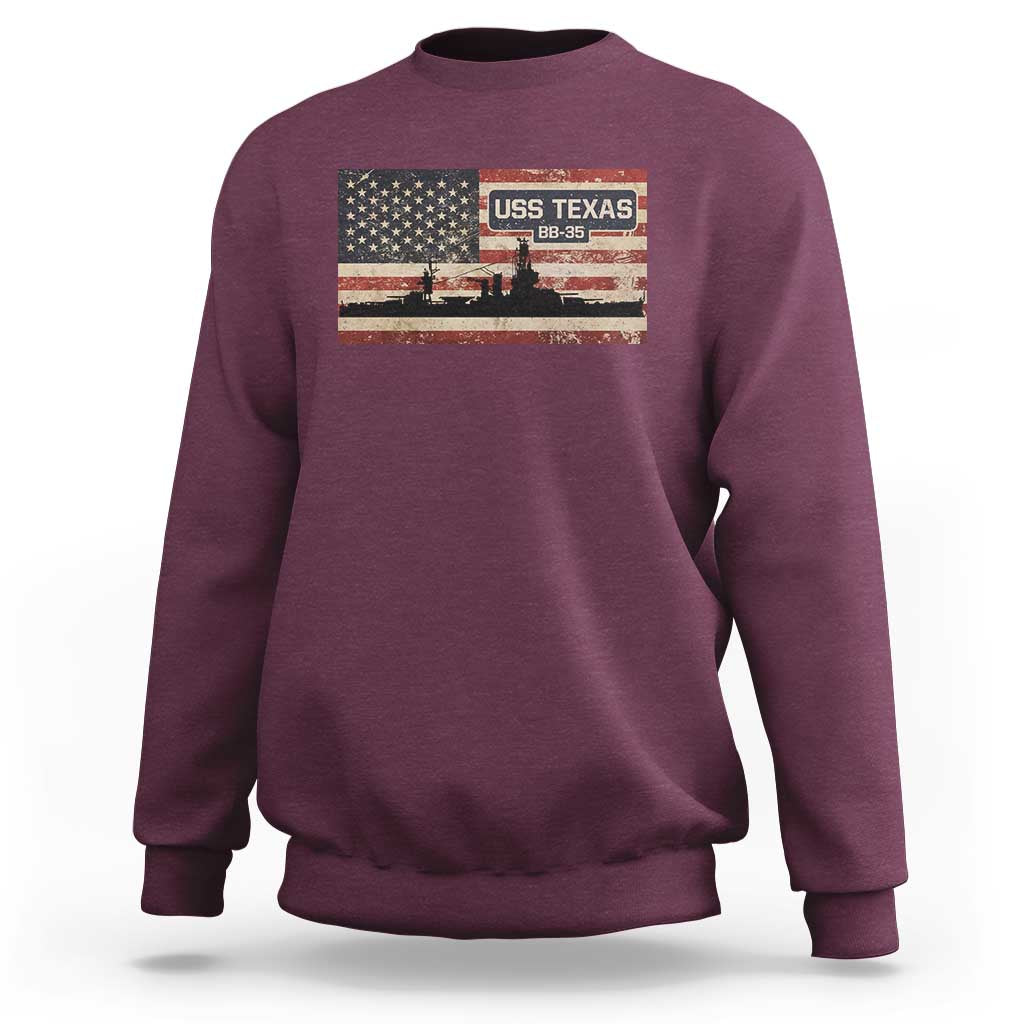 USS Texas BB35 WW1 WW2 Battleship USA American Flag Sweatshirt
