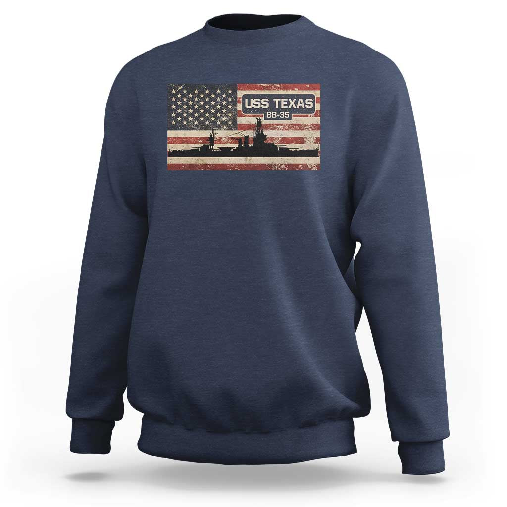 USS Texas BB35 WW1 WW2 Battleship USA American Flag Sweatshirt