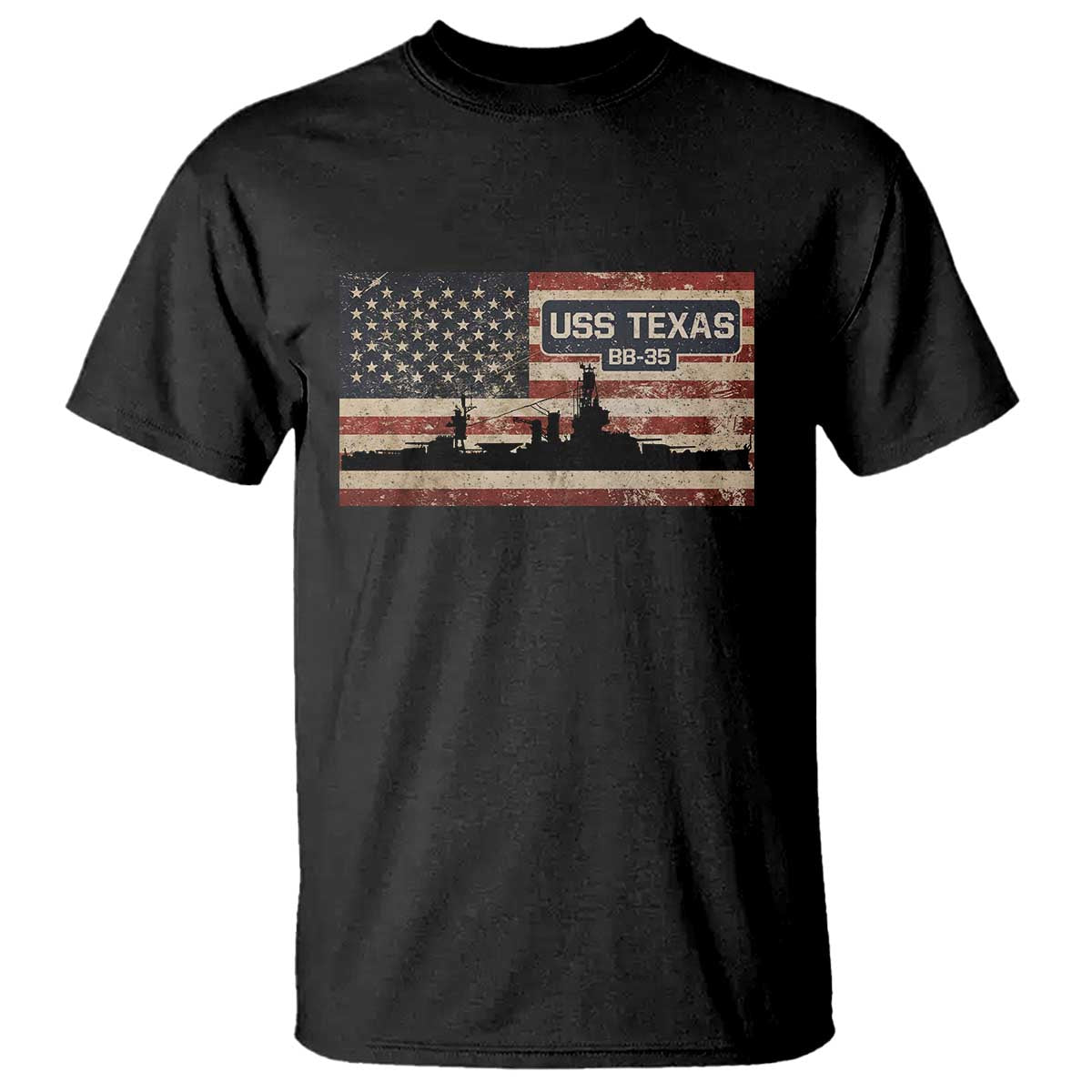 USS Texas BB35 WW1 WW2 Battleship USA American Flag T Shirt