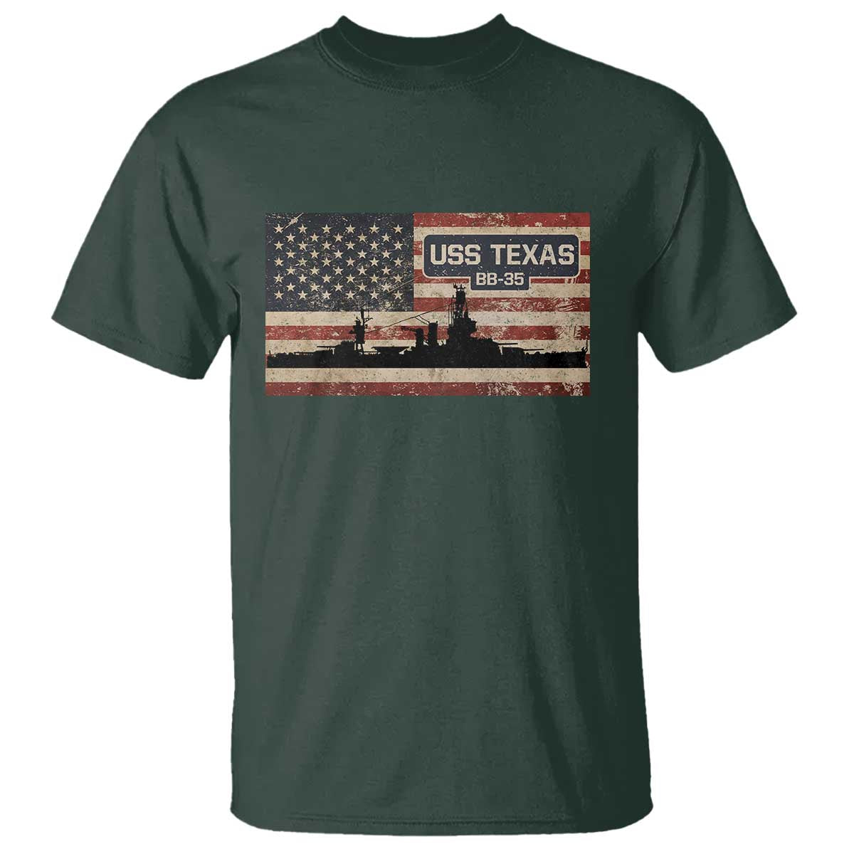 USS Texas BB35 WW1 WW2 Battleship USA American Flag T Shirt