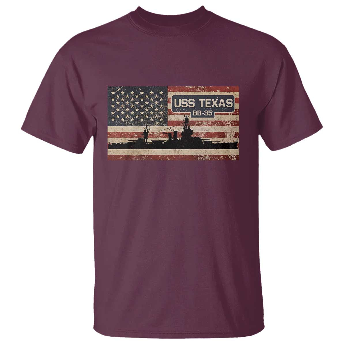 USS Texas BB35 WW1 WW2 Battleship USA American Flag T Shirt