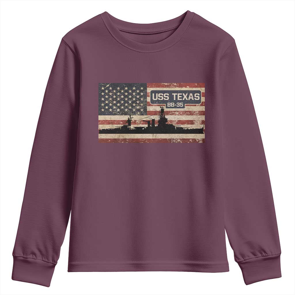 USS Texas BB35 WW1 WW2 Battleship USA American Flag Youth Sweatshirt