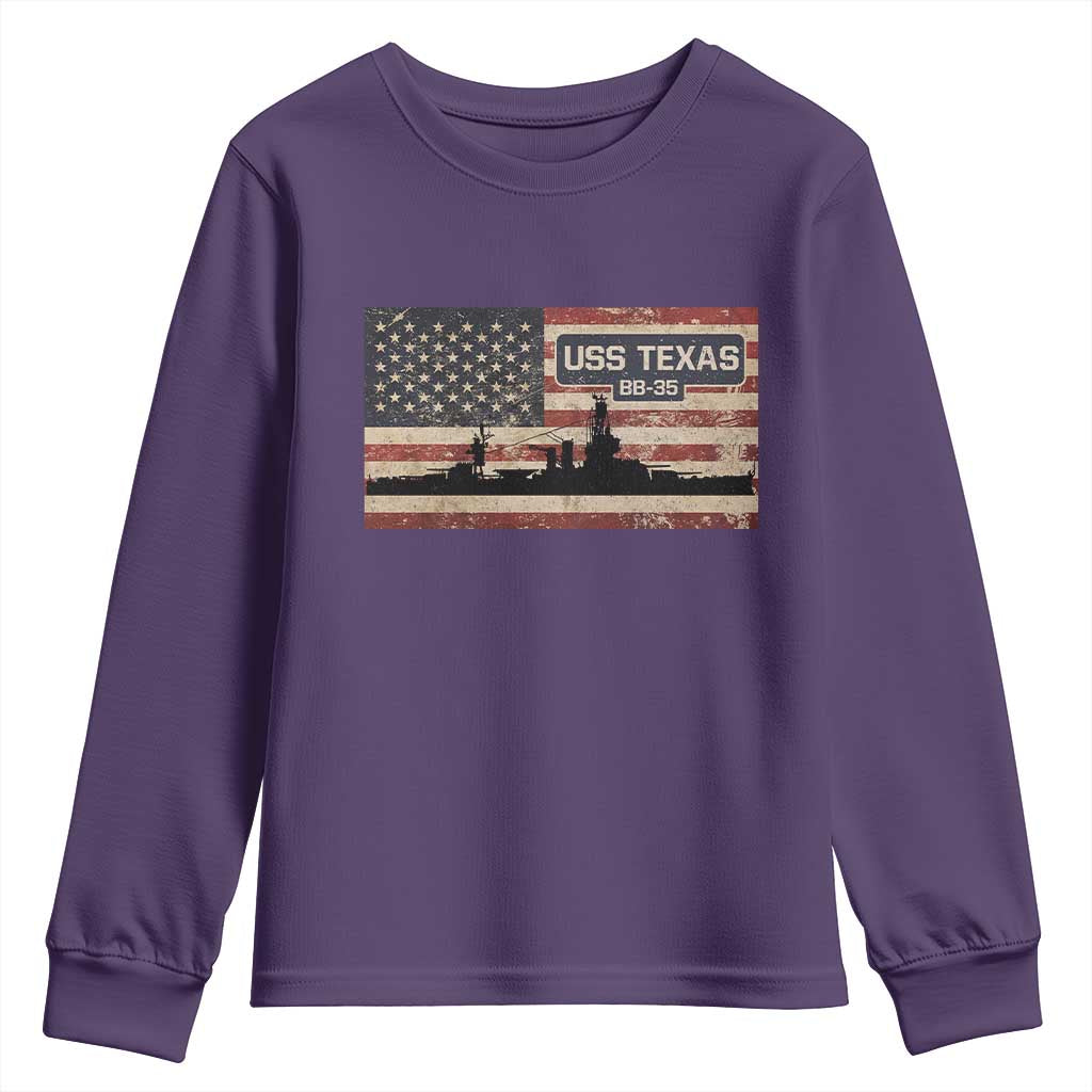 USS Texas BB35 WW1 WW2 Battleship USA American Flag Youth Sweatshirt