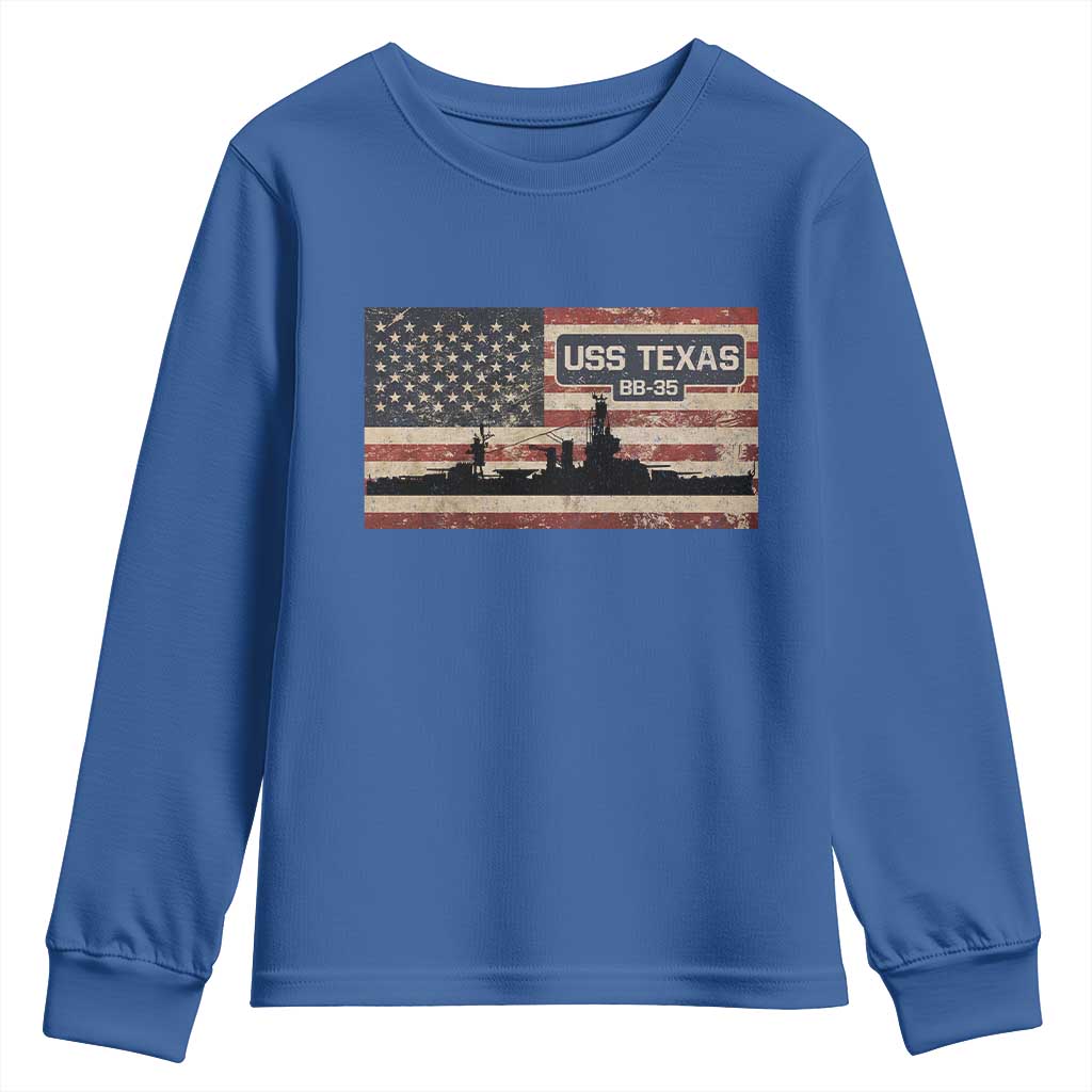 USS Texas BB35 WW1 WW2 Battleship USA American Flag Youth Sweatshirt