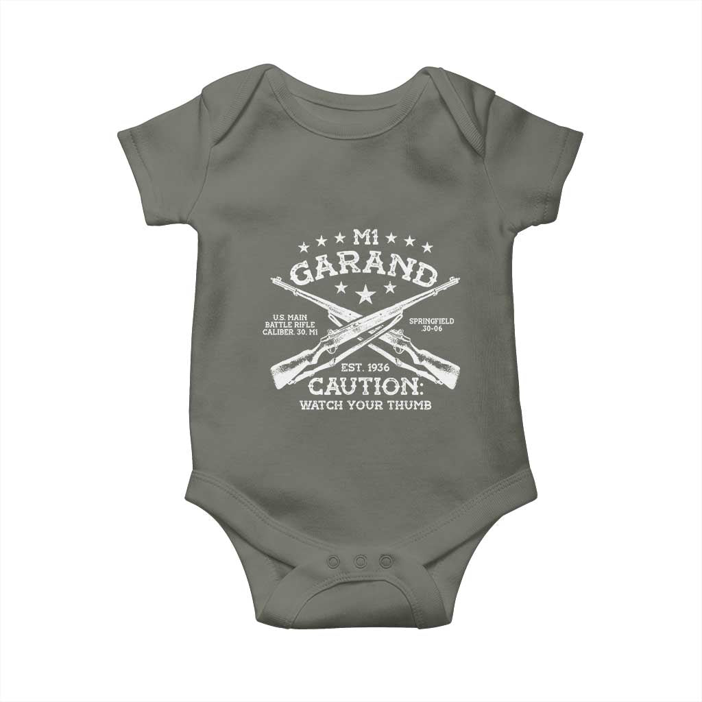 M1 Garand Rifle Gun WWII Watch Your Thumb EST 1936 Baby Onesie