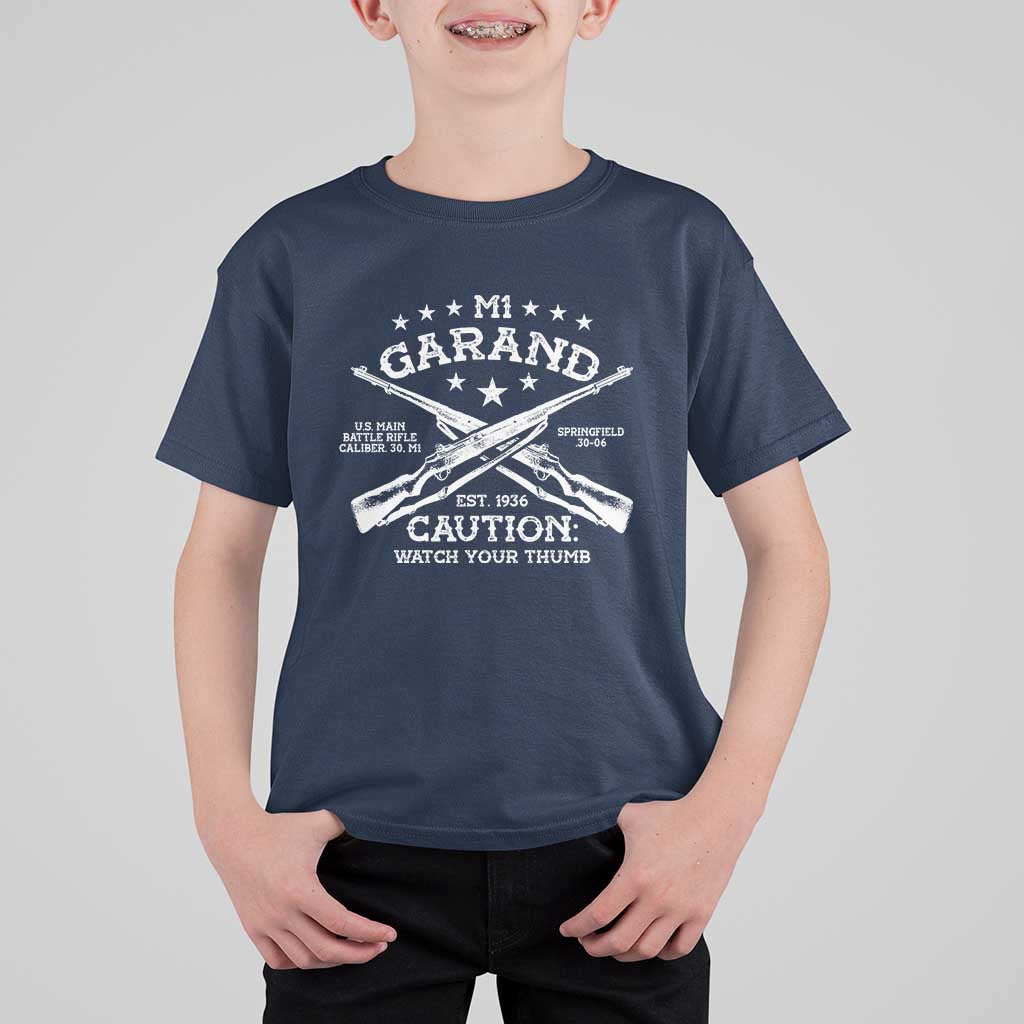 M1 Garand Rifle Gun WWII Watch Your Thumb EST 1936 T Shirt For Kid