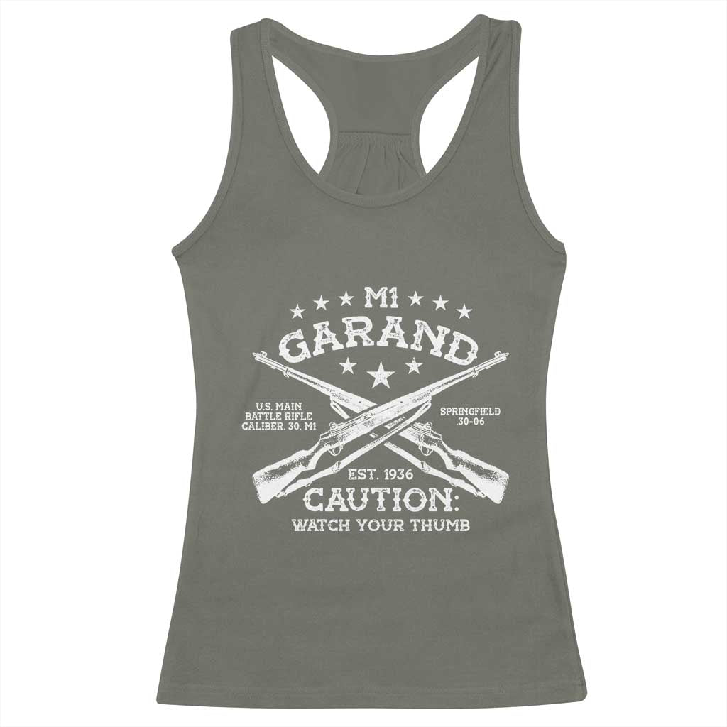 M1 Garand Rifle Gun WWII Watch Your Thumb EST 1936 Racerback Tank Top